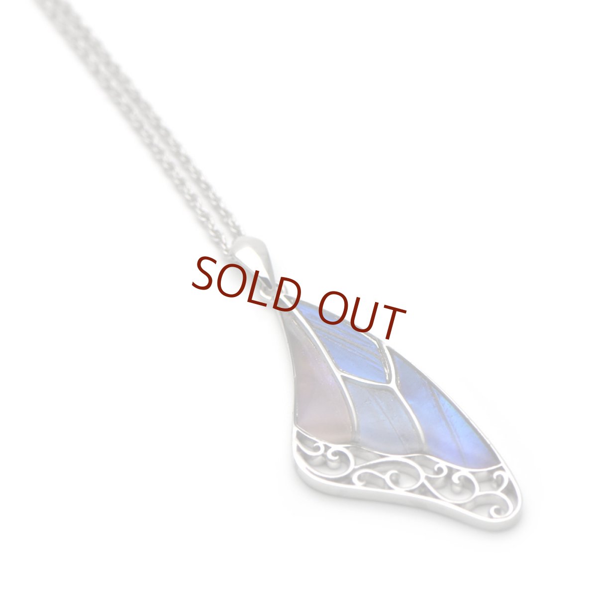 本物の蝶の羽、ブルーグラデーションペンダント039(シルバー)