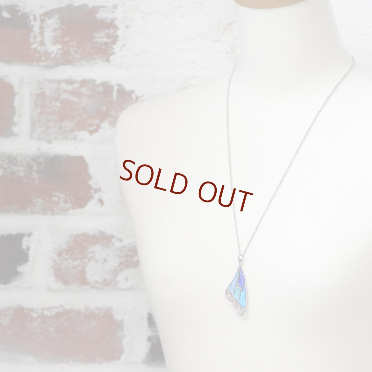 本物の蝶の羽、ブルーグラデーションペンダント039(シルバー)