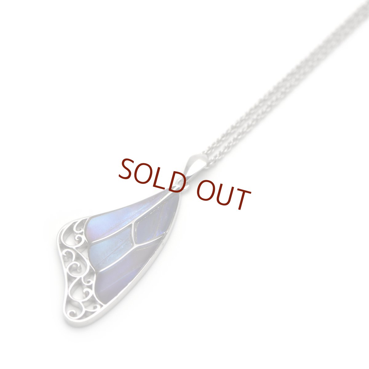 本物の蝶の羽、ブルーグラデーションペンダント039(シルバー)