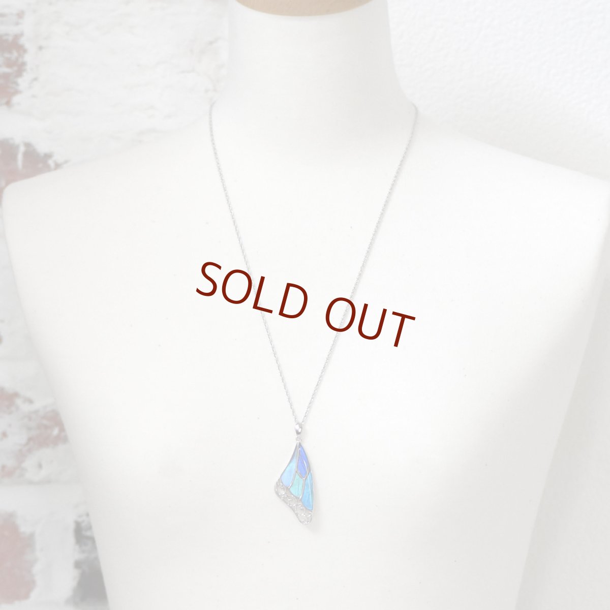 本物の蝶の羽、ブルーグラデーションペンダント039(シルバー)