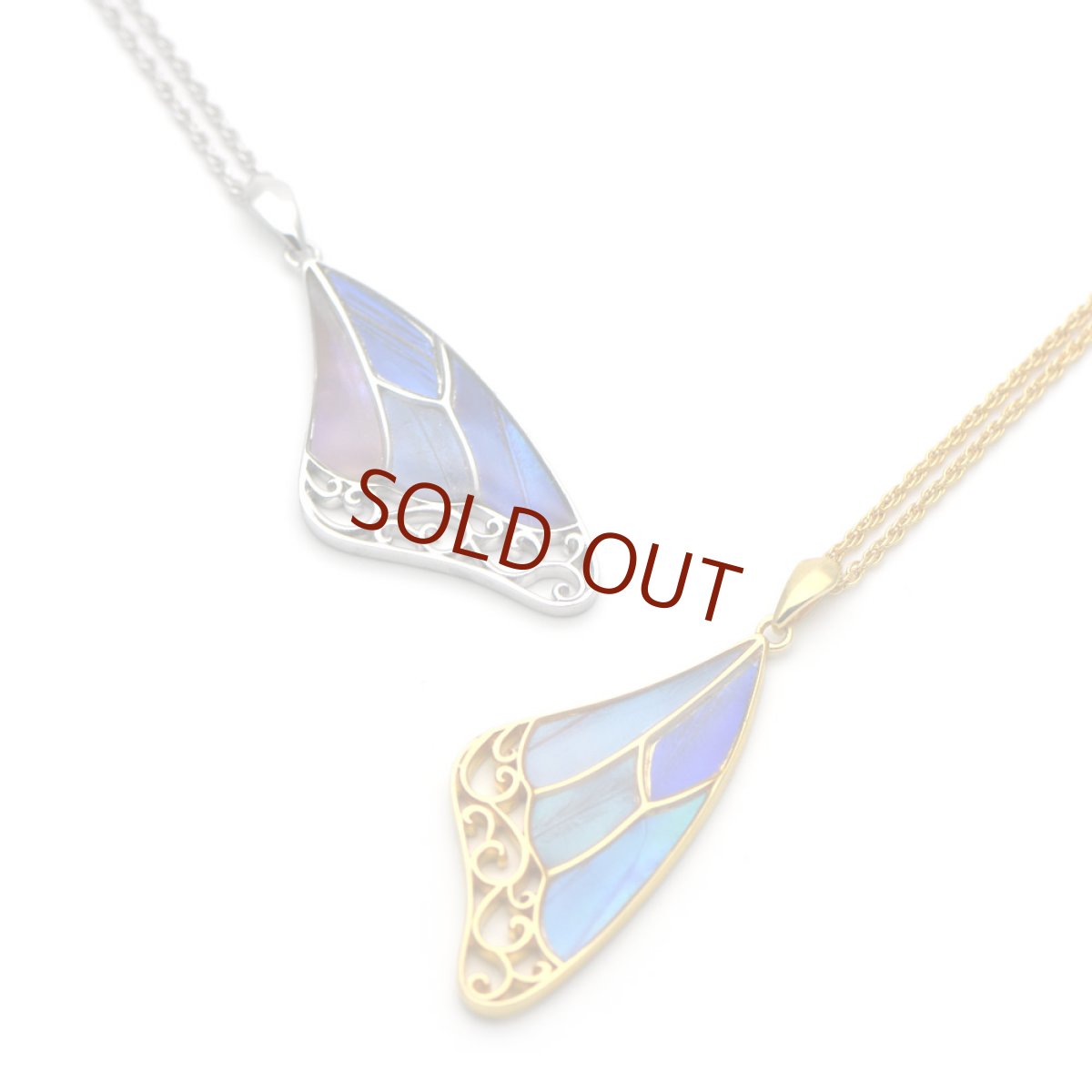 本物の蝶の羽、ブルーグラデーションペンダント039(シルバー)