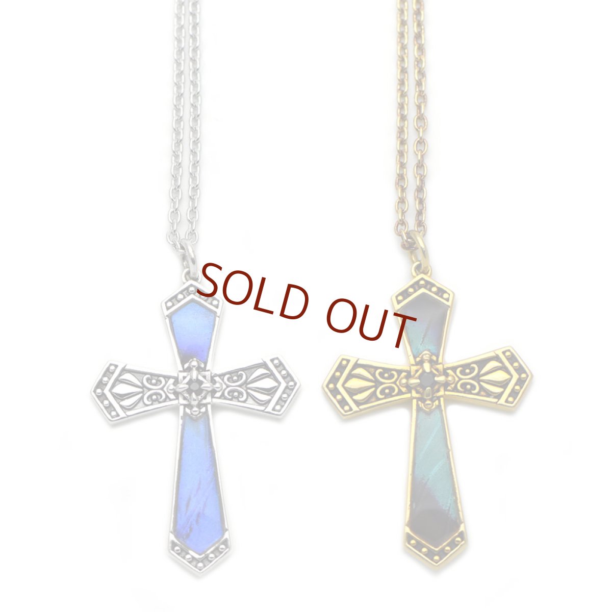 ブルーのグラデーションが神秘的なクロスペンダント070(シルバー)