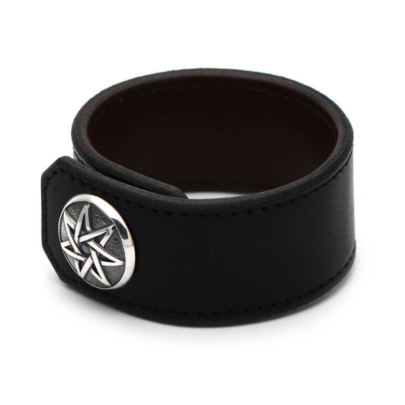 七芒星 シルバー925 コンチョ 本革 ブレスレット (ブラック)【cooldust