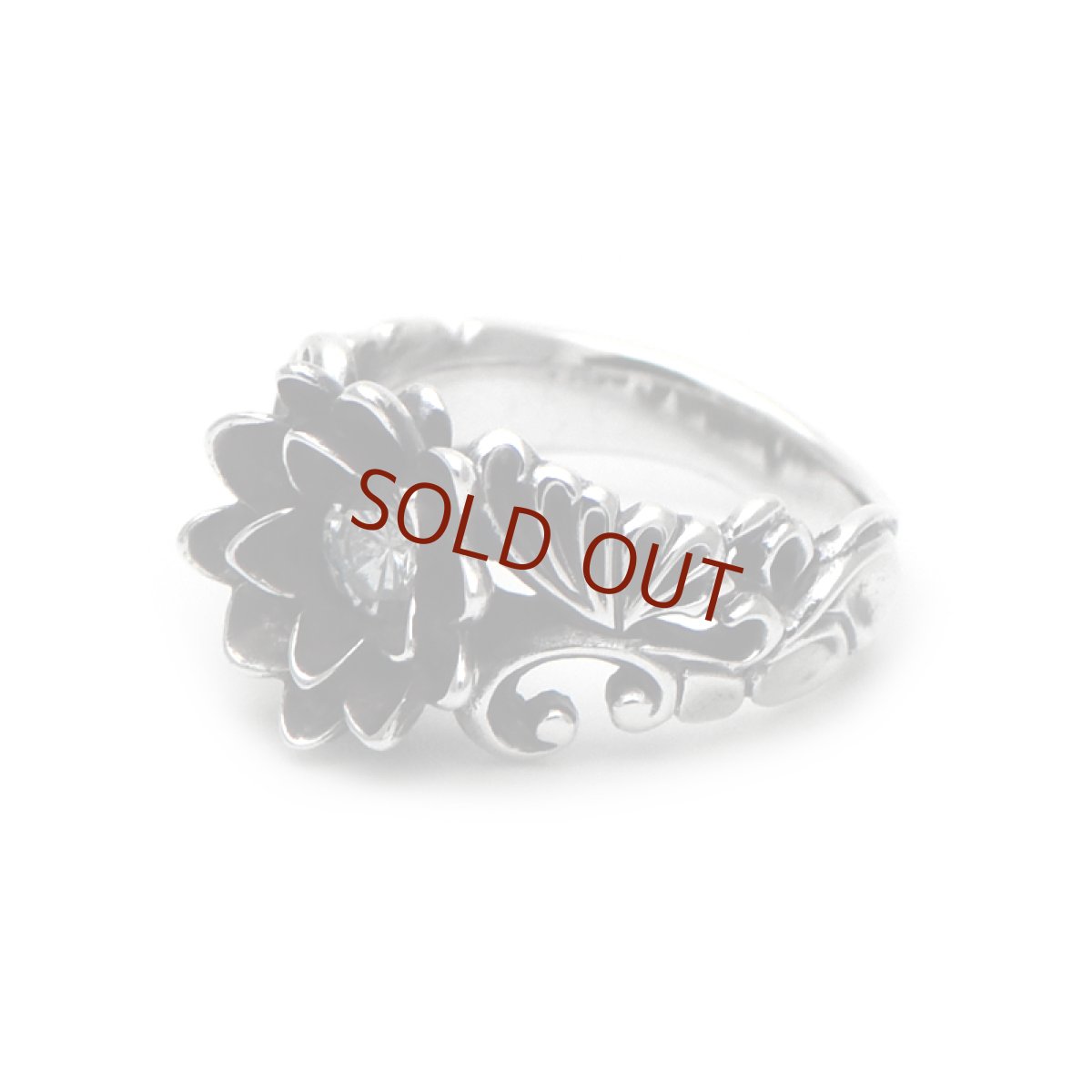 アゲハ蝶と蓮のシルバーリング 13号 クリアジルコニア