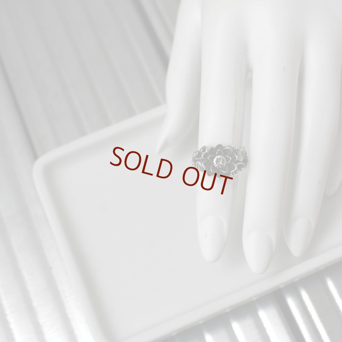 アゲハ蝶と蓮のシルバーリング 13号 クリアジルコニア