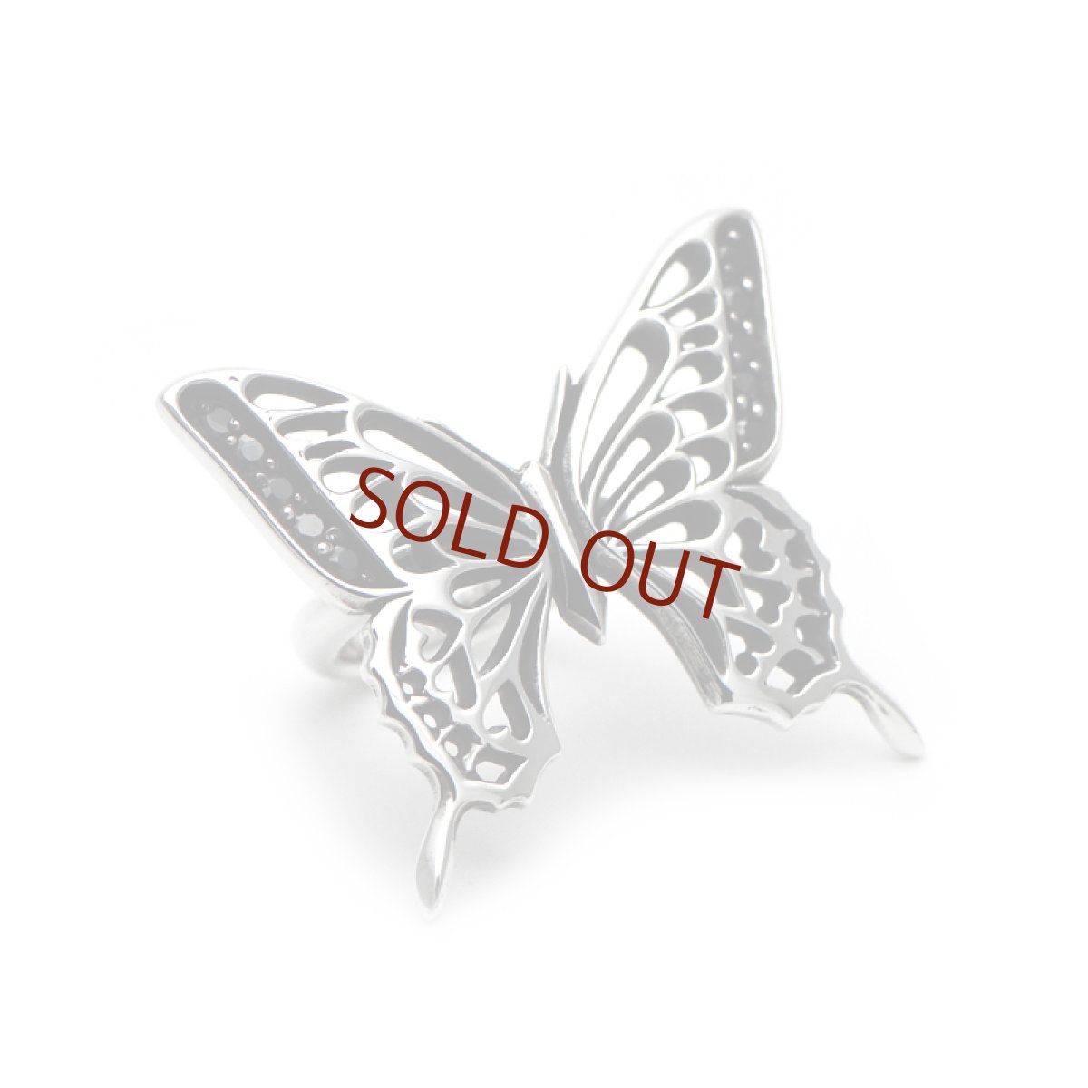 透かし彫りアゲハ蝶のシルバーリング 7号 ブラックジルコニア