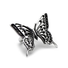透かし彫りアゲハ蝶のシルバーリング 7号 ブラックジルコニア