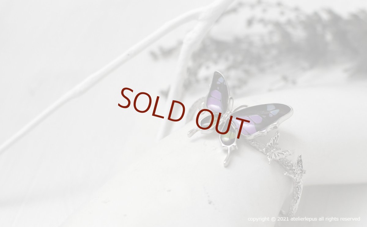 ミイロタイマイ 蝶の翅 ブラックカラー基調 バングル(シルバー)【Psyche|プシュケ】