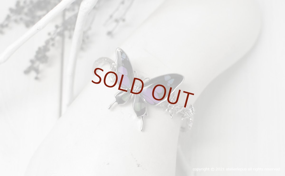 ミイロタイマイ 蝶の翅 ブラックカラー基調 バングル(シルバー)【Psyche|プシュケ】