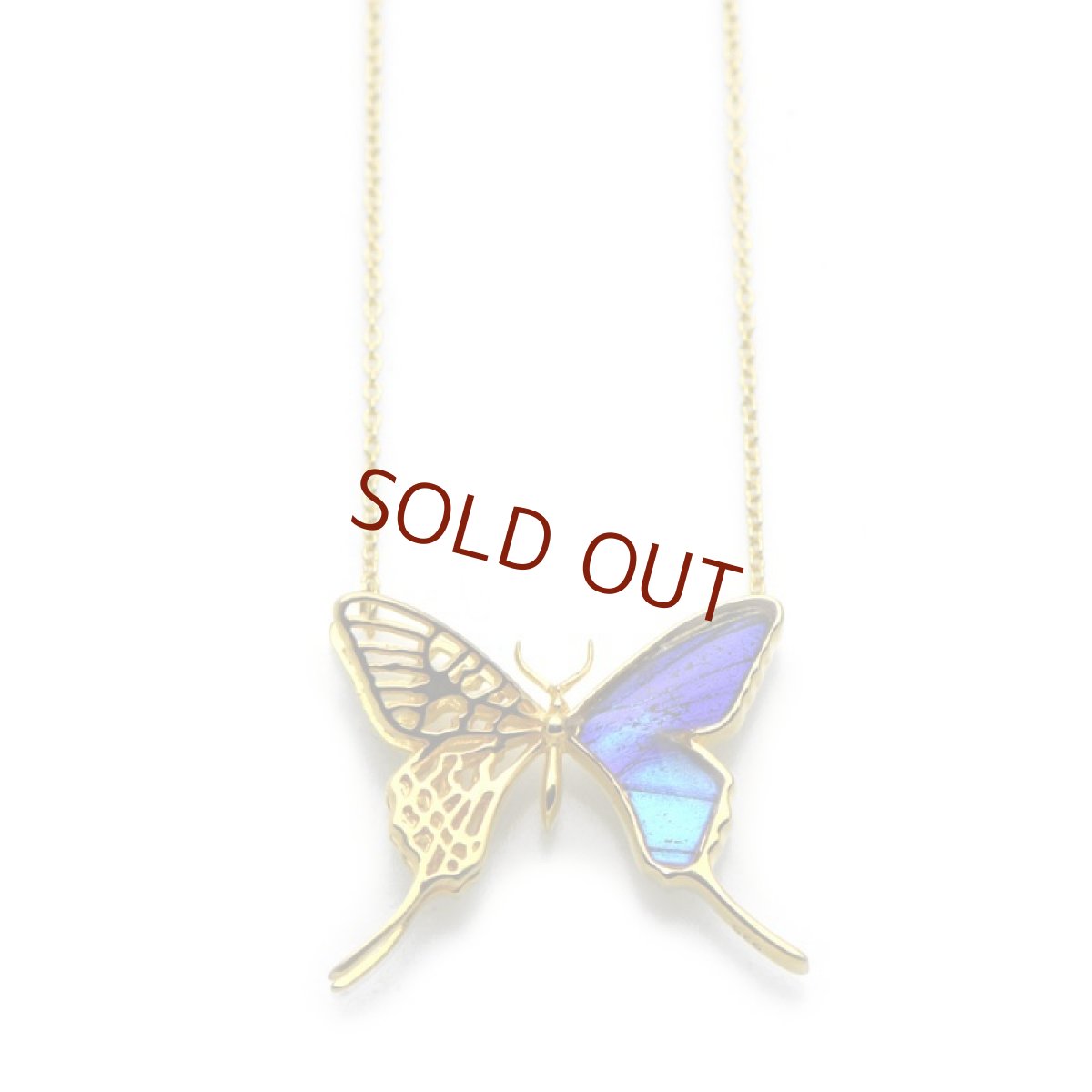 タミラスムラサキシジミ 蝶の翅 透かしの二枚羽デザイン ペンダント(ゴールド)【Psyche|プシュケ】