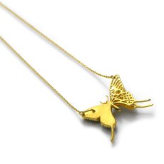 タミラスムラサキシジミ 蝶の翅 透かしの二枚羽デザイン ペンダント(ゴールド)【Psyche|プシュケ】