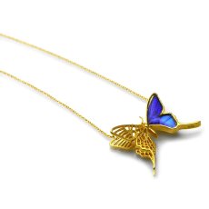 タミラスムラサキシジミ 蝶の翅 透かしの二枚羽デザイン ペンダント(ゴールド)【Psyche|プシュケ】