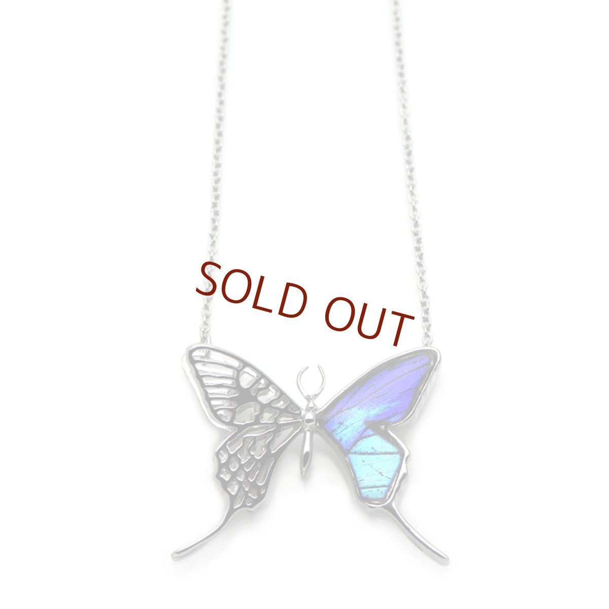 タミラスムラサキシジミ 蝶の翅 透かしの二枚羽デザイン ペンダント(シルバー)【Psyche|プシュケ】