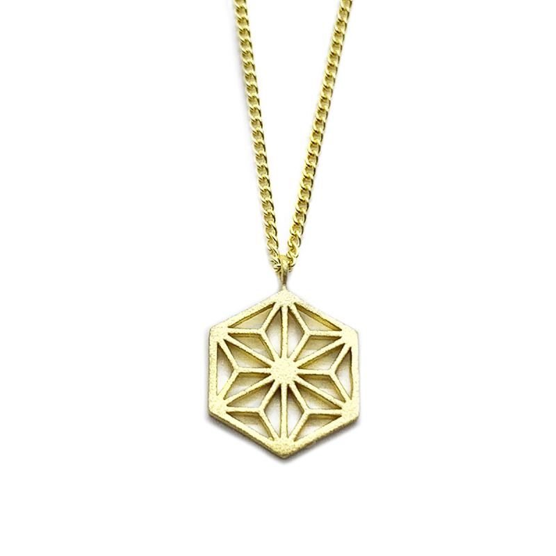 麻の葉 首飾り 和柄 シルバー925 ペンダント (ゴールド)【KANAME