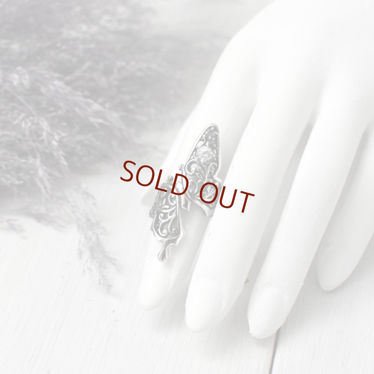 アゲハ蝶 アラベスク模様 シルバーリング 13号 クリアCZ/ブルートパーズ/グリーンクオーツ【Ageha|アゲハ】