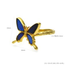 カキカモルフォ 蝶の翅 シルバー925 リング (ゴールド)【Psyche|プシュケ】