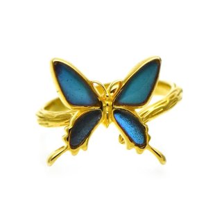 スルコウスキーモルフォ 蝶の翅 シルバー 925 リング (ゴールド