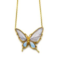スルコウスキーモルフォ 蝶の翅 両吊り シルバー925 ペンダント ネックレス  (ゴールド)【Psyche|プシュケ】