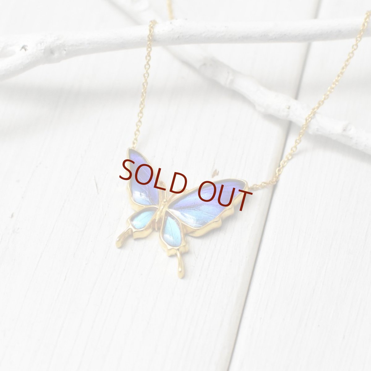 タミラスムラサキシジミ 蝶の翅 両吊り シルバー925 ペンダント ネックレス  (ゴールド)【Psyche|プシュケ】