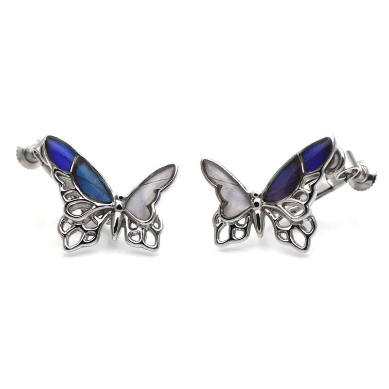 3種のモルフォ蝶 蝶の翅 シルバー925 イヤリング [両耳]【Psyche
