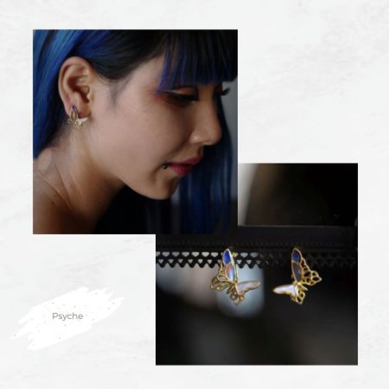 3種のモルフォ蝶 蝶の翅 シルバー 925 イヤリング (ゴールド) [両耳