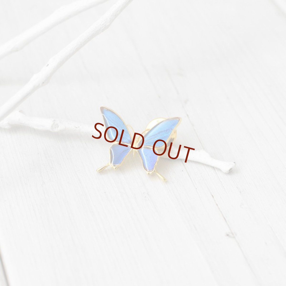 カキカモルフォ 蝶の翅 ラペルピン シルバー925 (ゴールド)【Psyche|プシュケ】