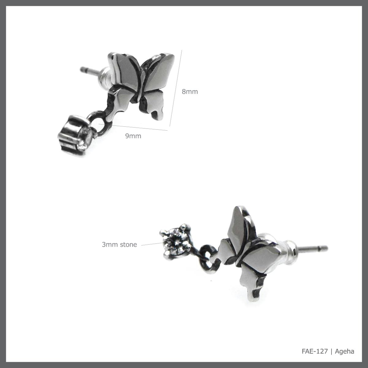 アゲハ 蝶 ストーンチャーム ポストタイプ シルバー925 ピアス【Ageha|アゲハ】