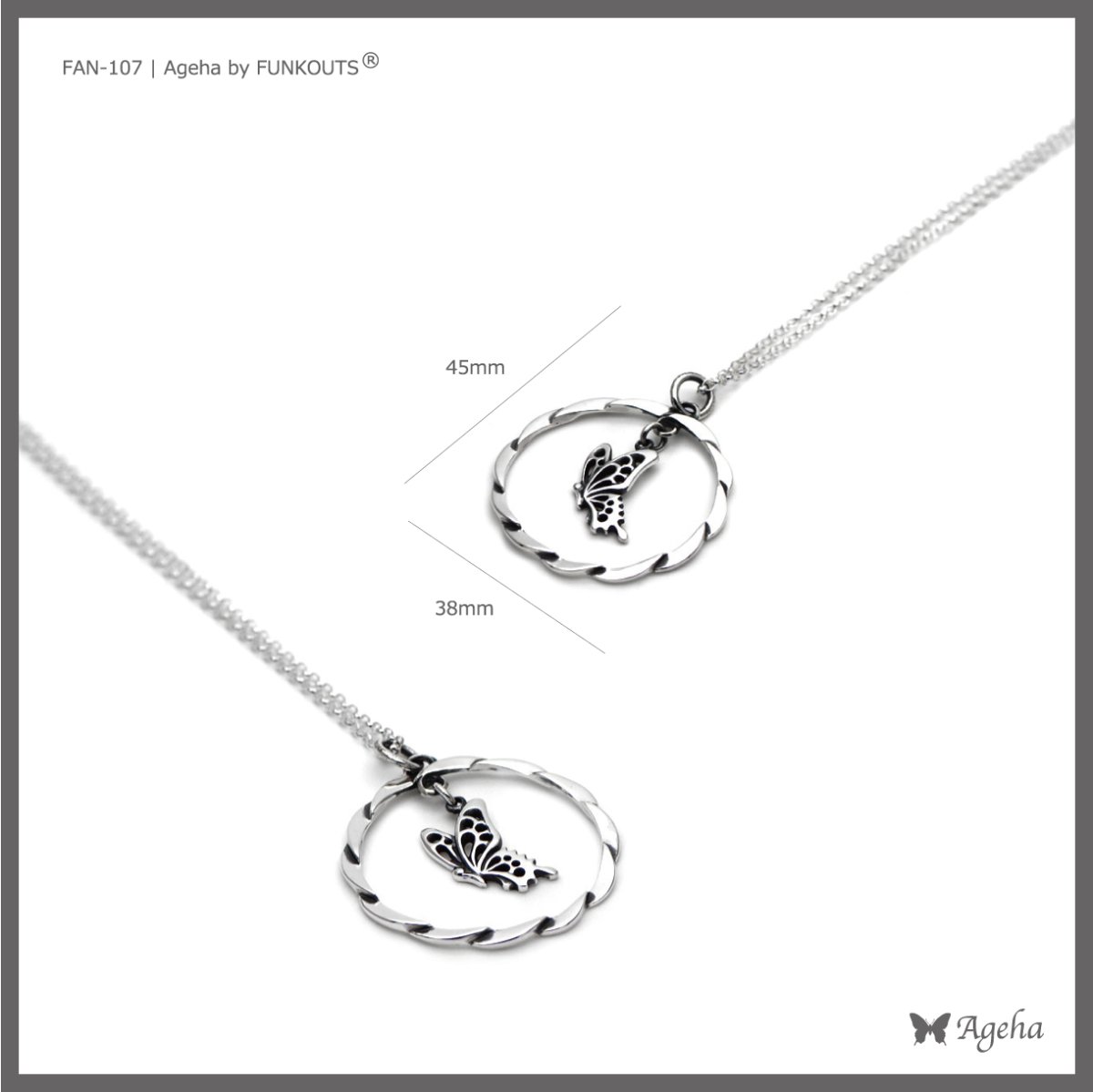 羽ばたくアゲハ 蝶 サークル シルバー925 ペンダント ネックレス【Ageha|アゲハ】