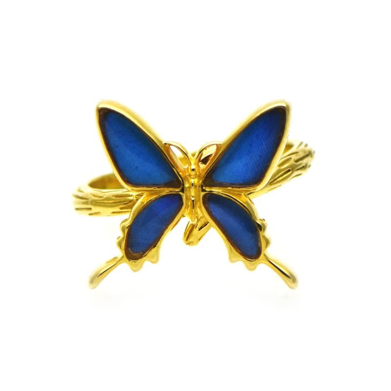 カキカモルフォ 蝶の翅 シルバー925 リング (ゴールド)【Psyche|プシュケ】