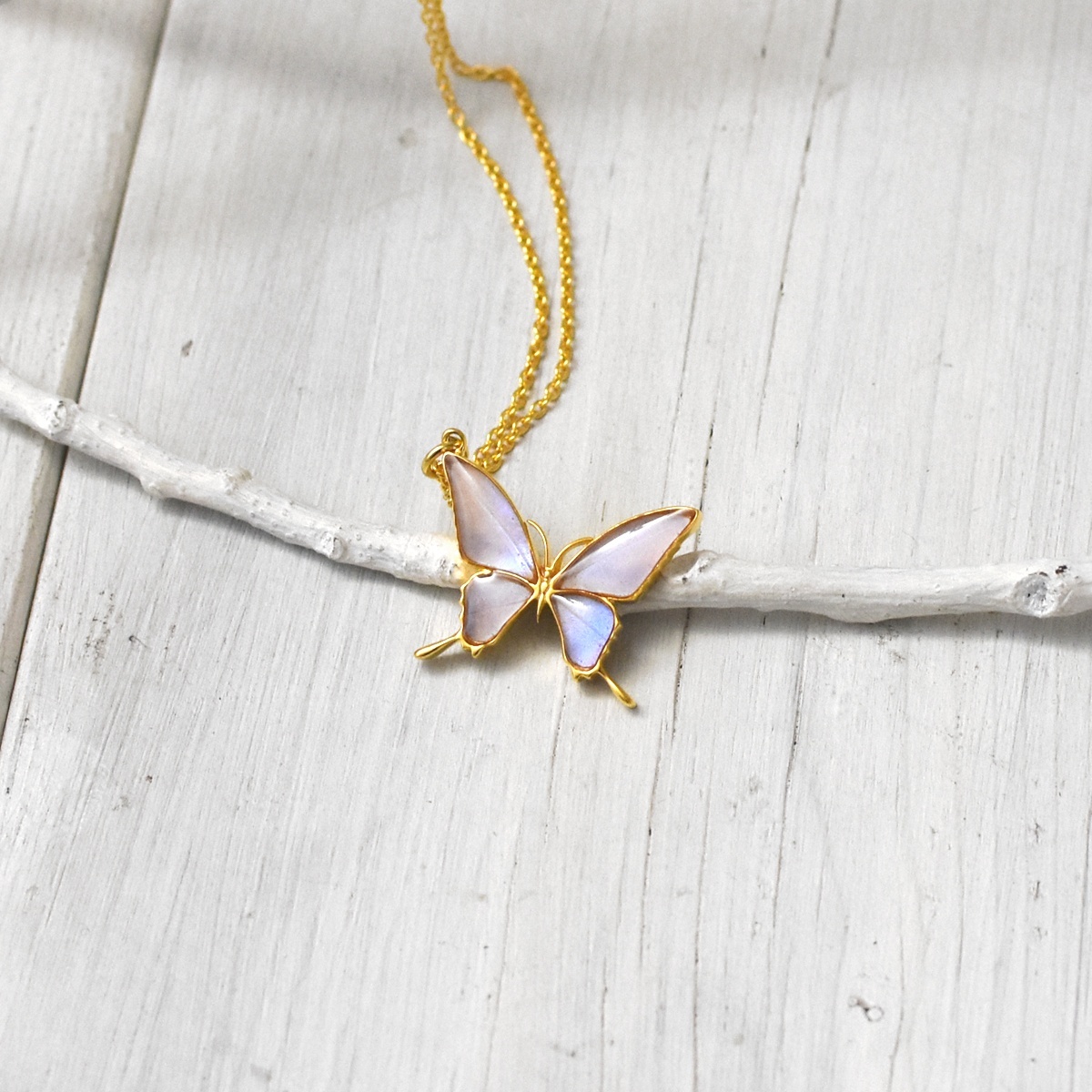 スルコウスキーモルフォ 蝶の翅 シルバー925 ペンダント ネックレス (ゴールド)【Psyche|プシュケ】