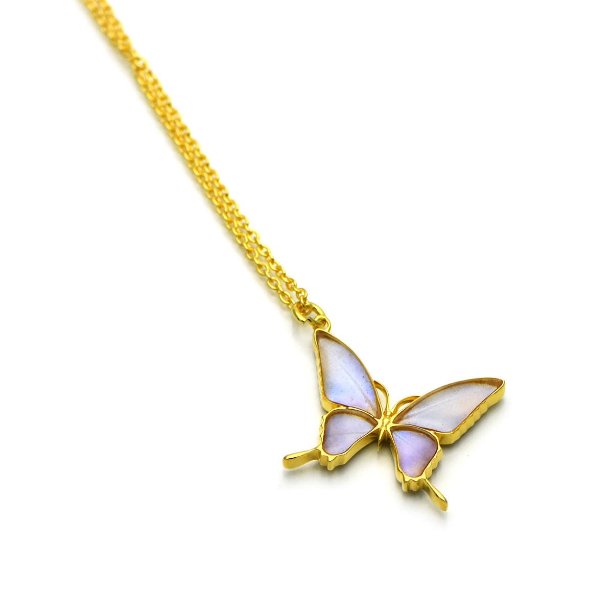 スルコウスキーモルフォ 蝶の翅 シルバー925 ペンダント ネックレス (ゴールド)【Psyche|プシュケ】